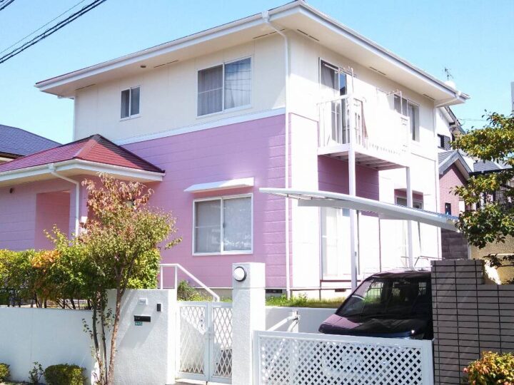 西宮市 外壁塗装・屋根塗装工事 – 兵庫県西宮市の可愛らしいピンク色のＳ様邸